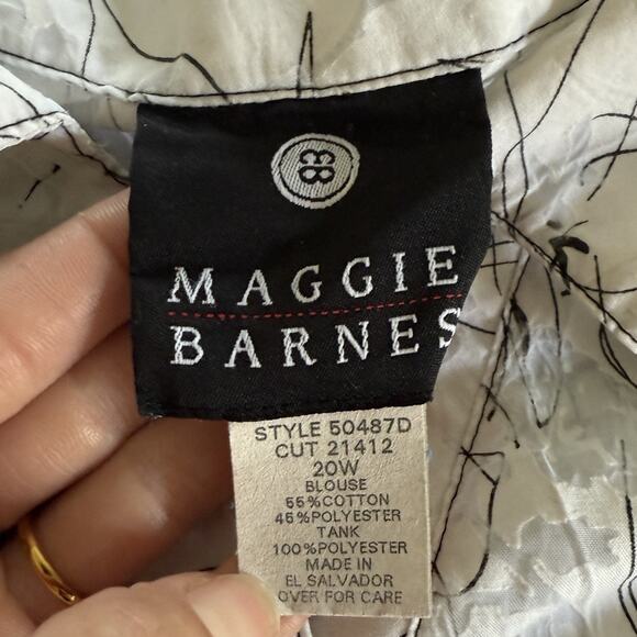 Maggie Barnes Textured Button Shirt Plus 20W Roll Tab Resortwear Tropical Vaca - Picture 3 of 7
